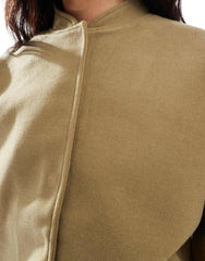 Khaki bomber jacket with stand-up collar