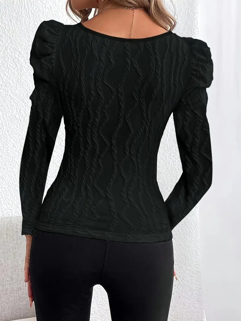 Top with square neckline and puff sleeves