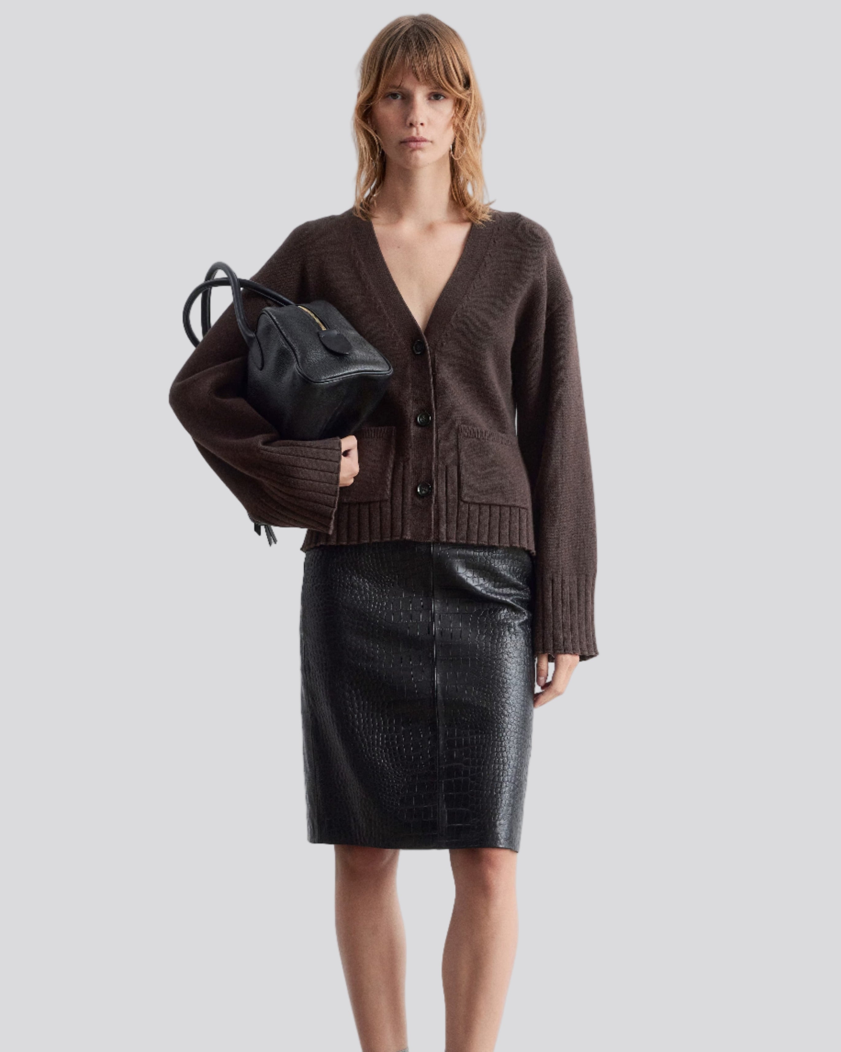 V-neck cardigan with buttons and patch pockets