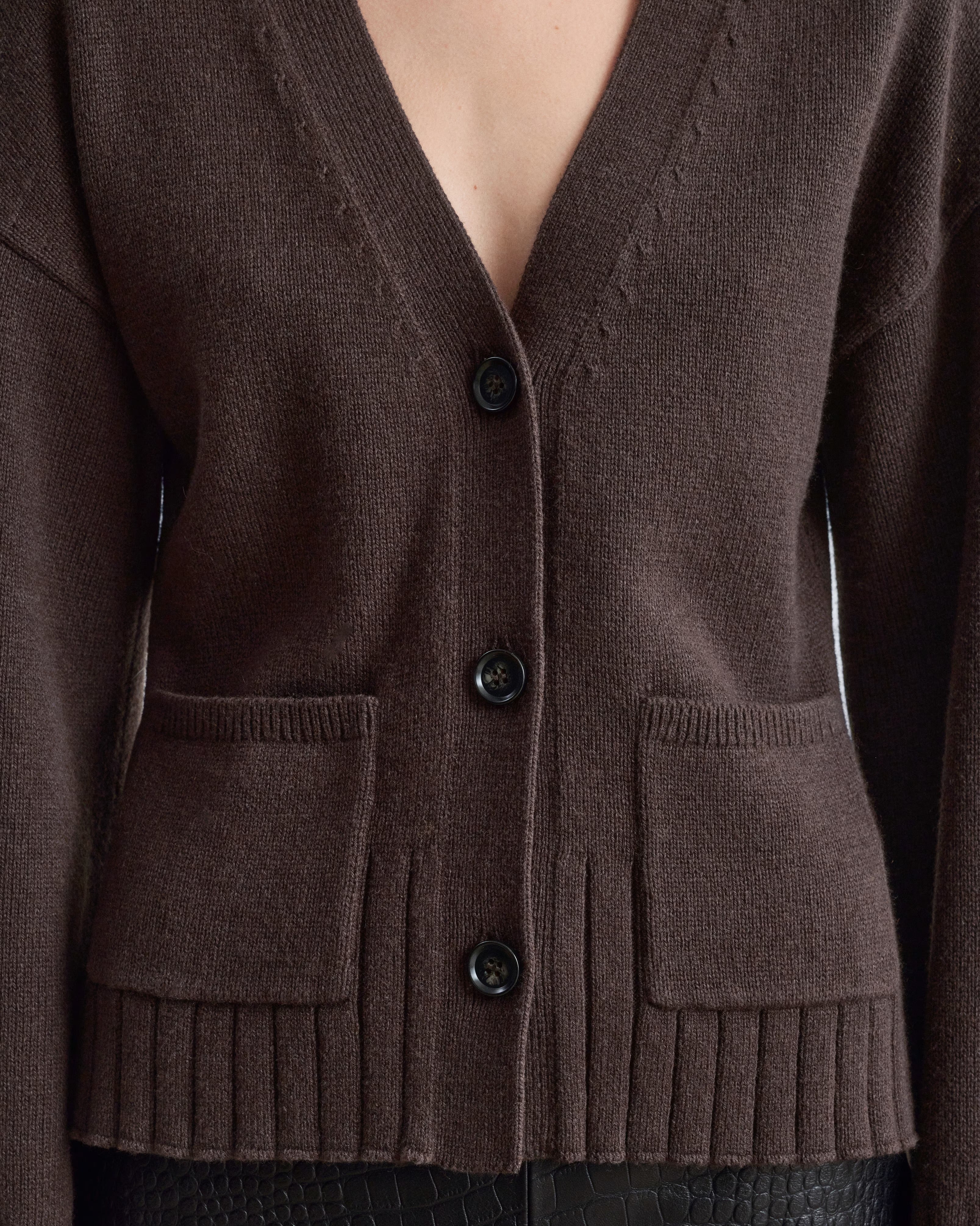 V-neck cardigan with buttons and patch pockets