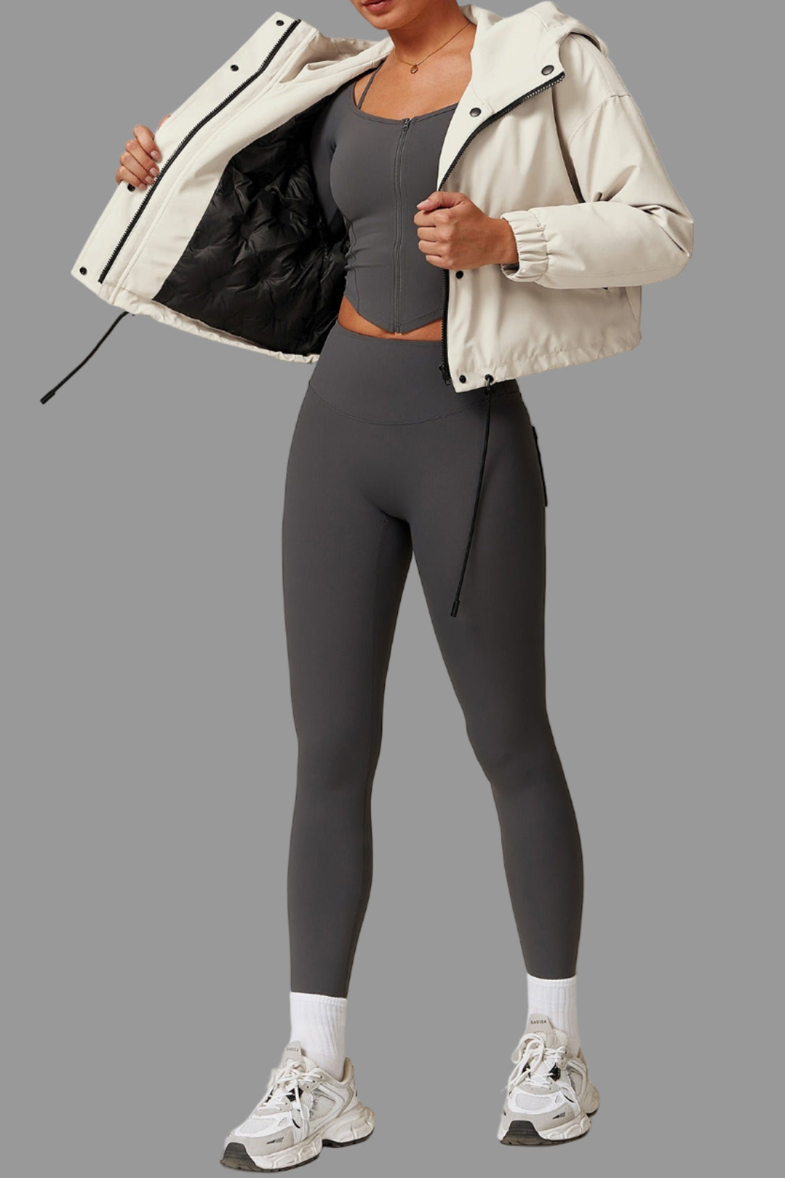 Cropped hooded windbreaker