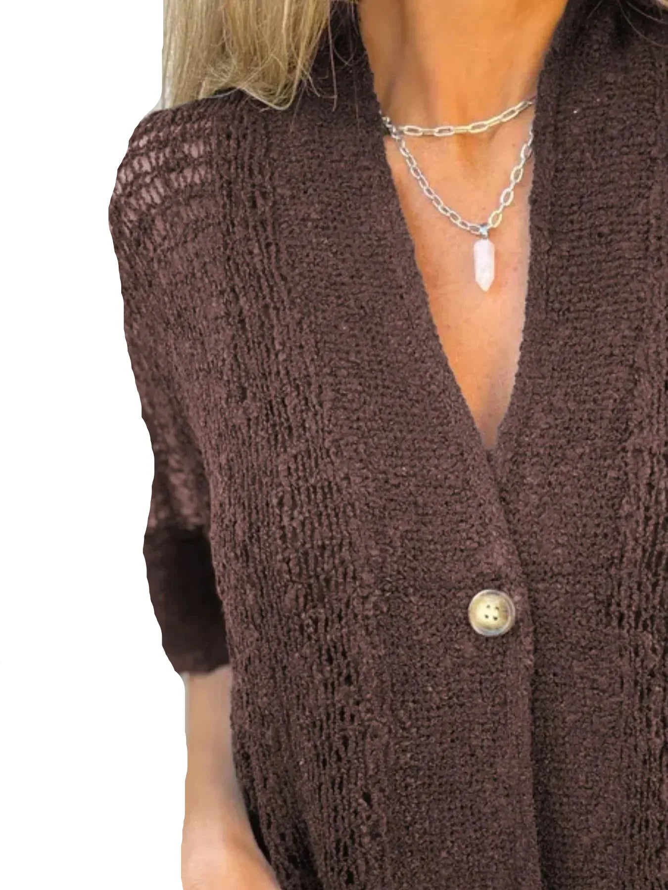 Open-knit cardigan with short sleeves and button