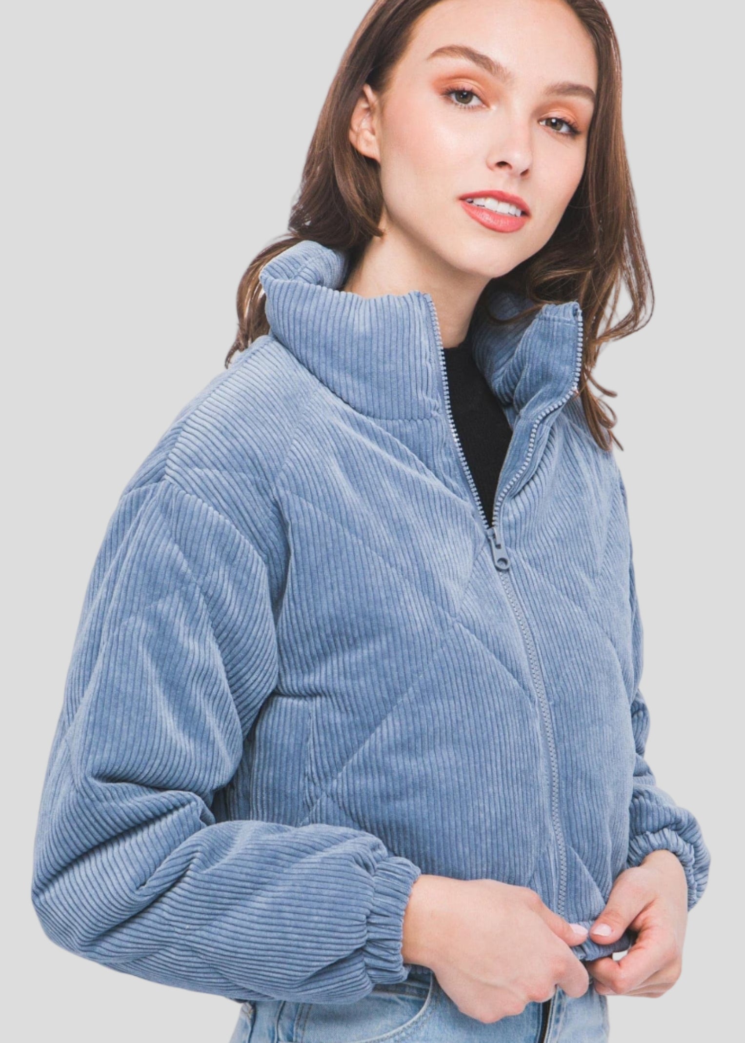 Padded corduroy jacket with high collar