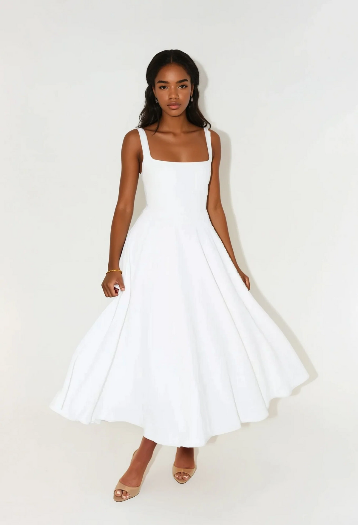 White midi dress with wide straps