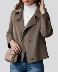 Boxy short coat with wide collar