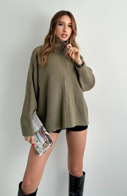 Oversized zip cardigan with high collar