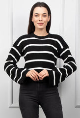 Black and white striped knitted sweater