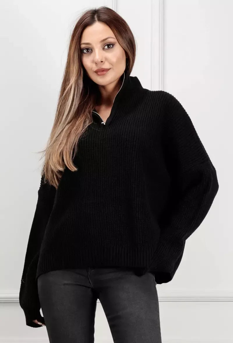 Black oversized sweater with zipper