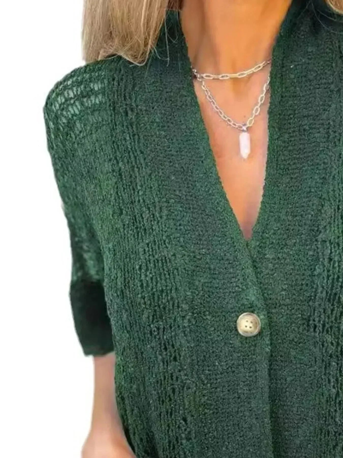 Open-knit cardigan with short sleeves and button