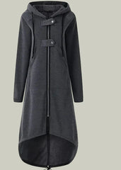 Long hoodie coat with high-low hem and zipper