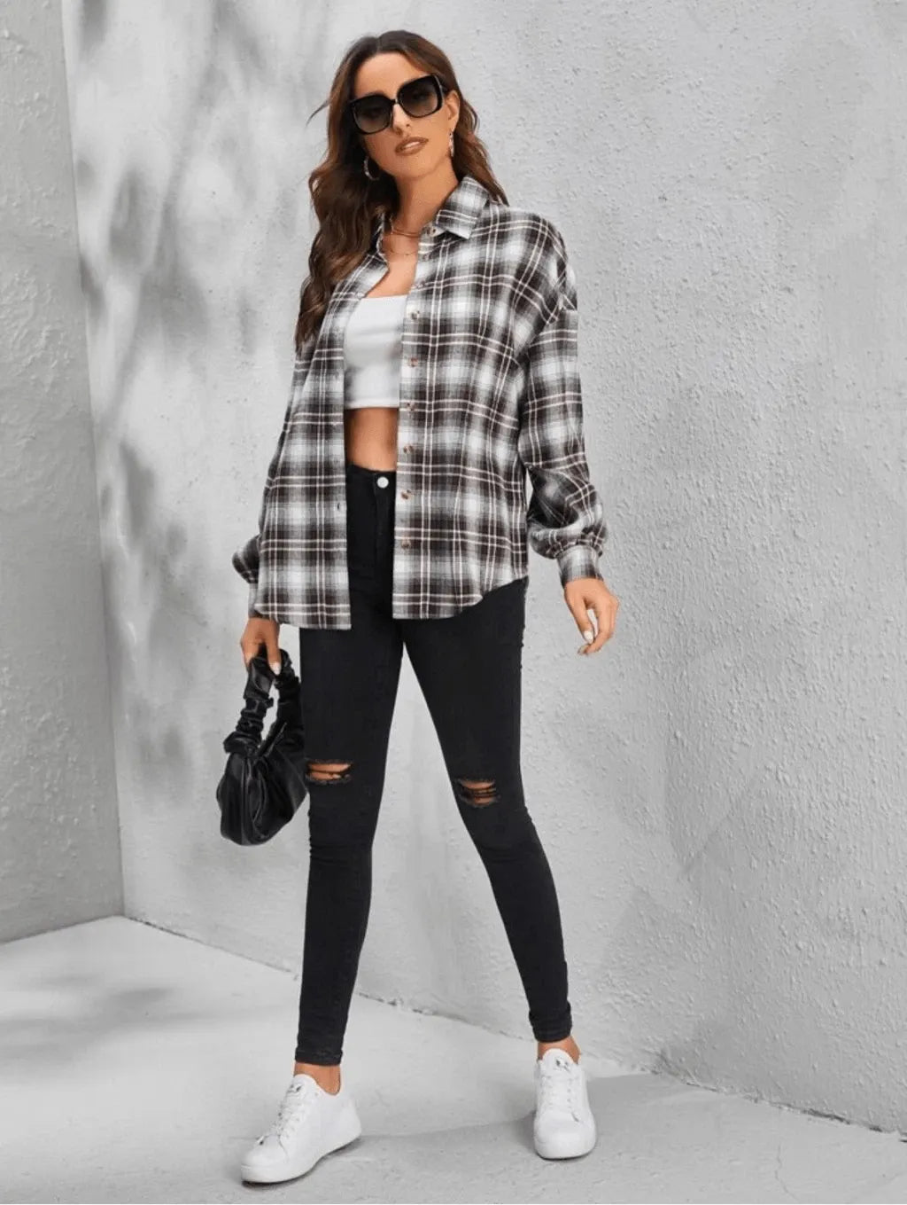 Checked oversized shirt jacket