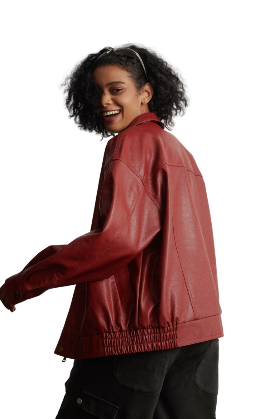 Red oversized jacket with zipper