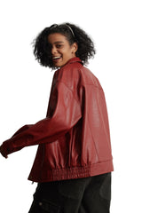 Red oversized jacket with zipper