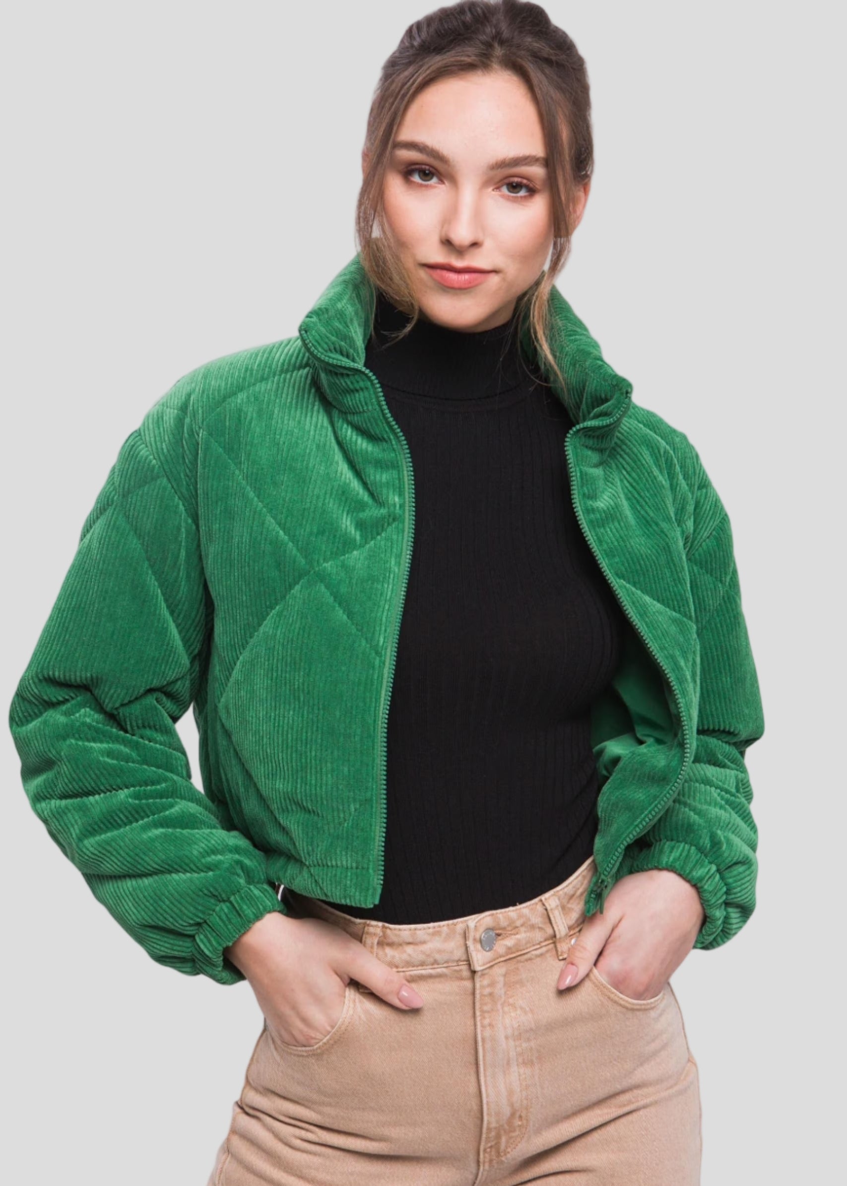 imgi 126 J METHOD Women s Corduroy Crop Jacket Long Sleeve High Neck Cropped Casual Puffer Coat 550d6