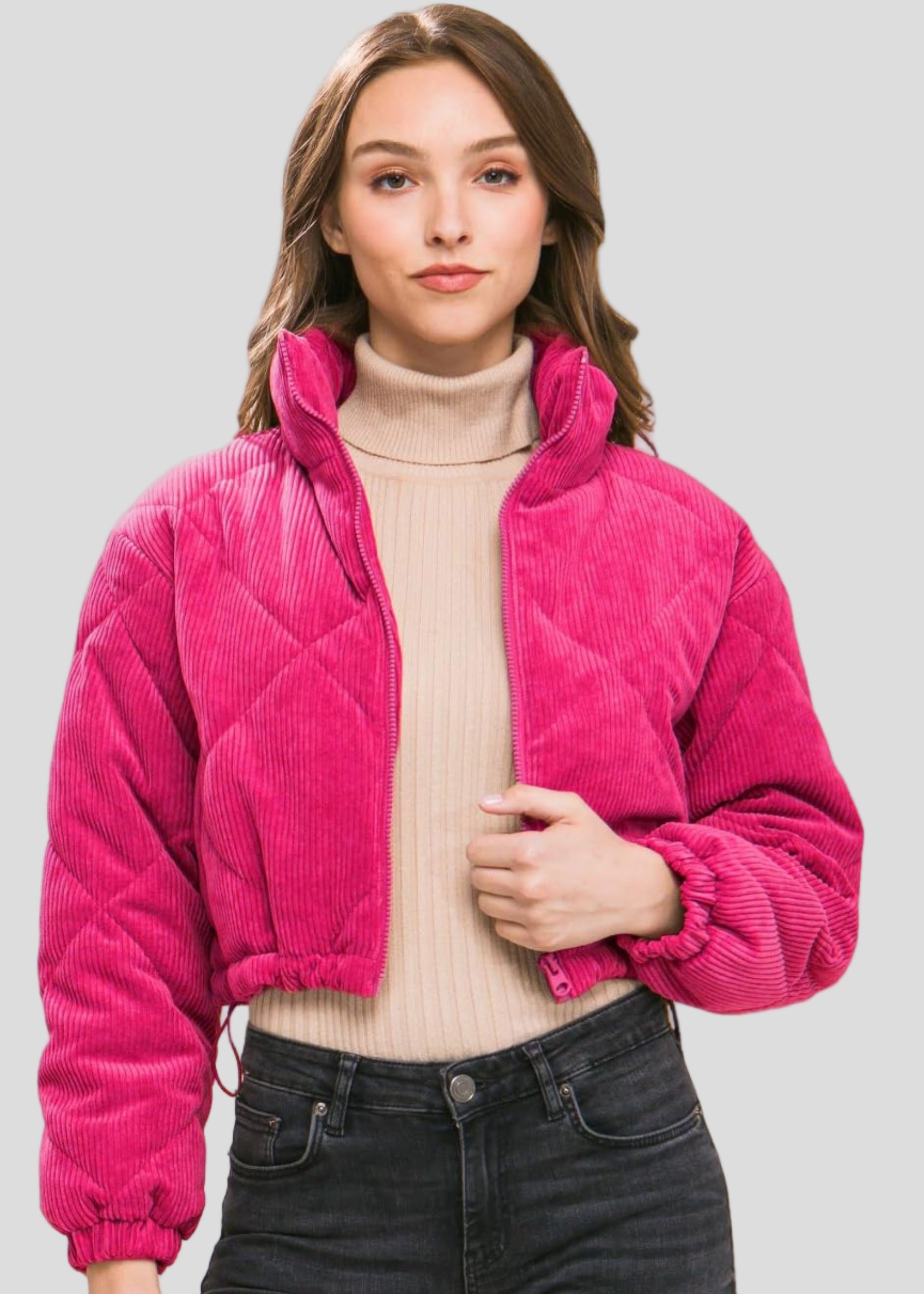 Padded corduroy jacket with high collar