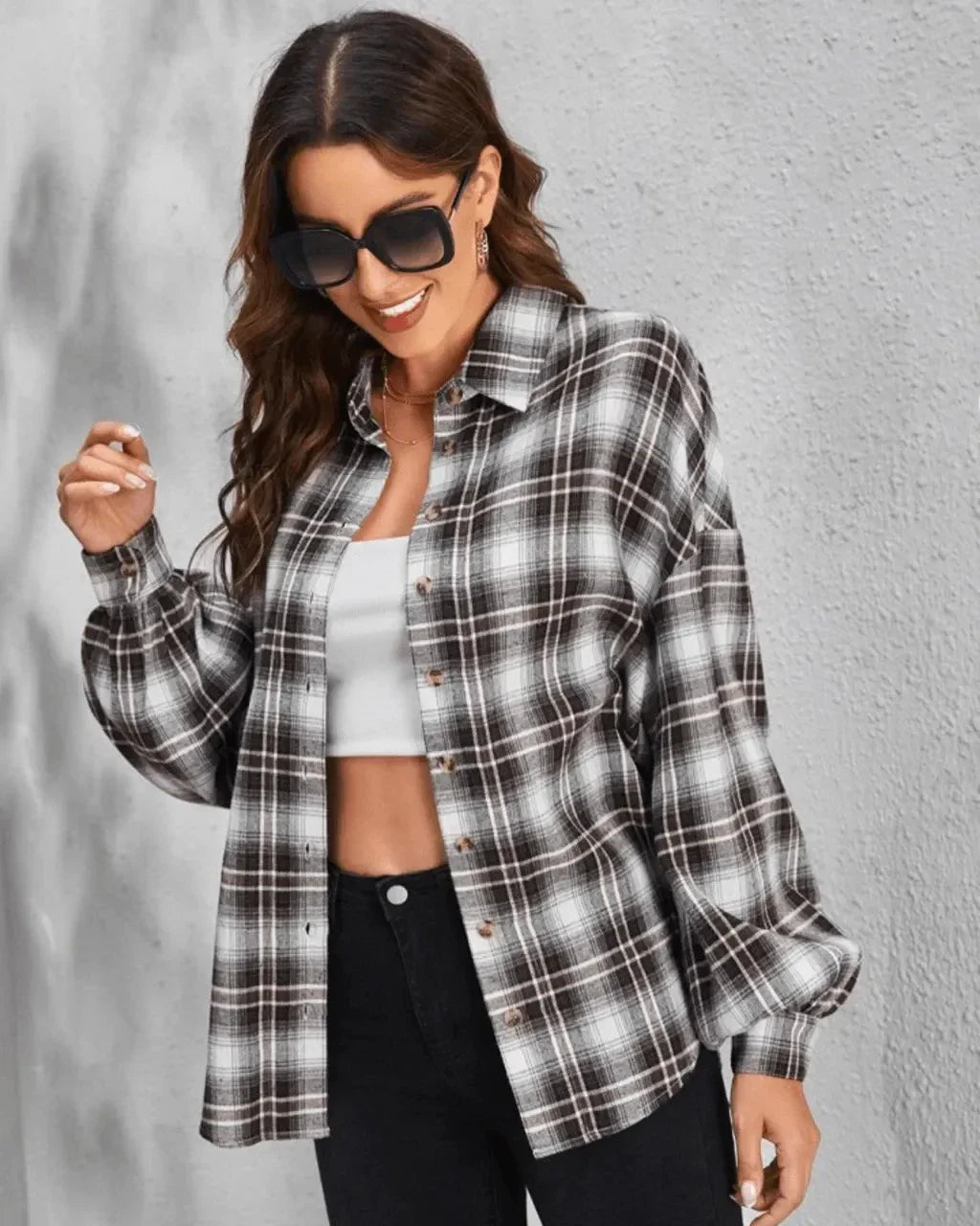 Checked oversized shirt jacket