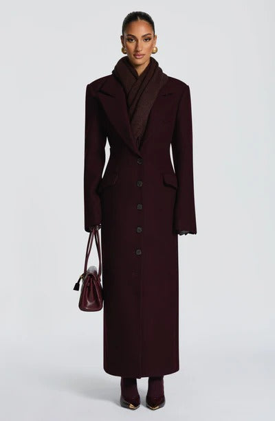 Maxi tailored coat with fitted waist