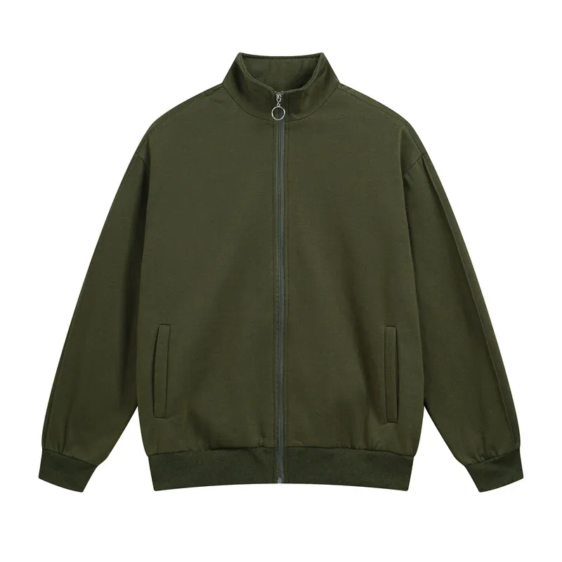 Jacket with high collar, zipper and side pockets