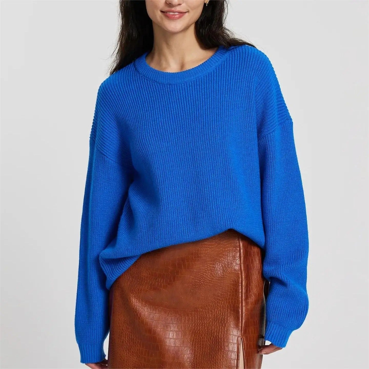 Oversized ribbed sweater with dropped shoulders