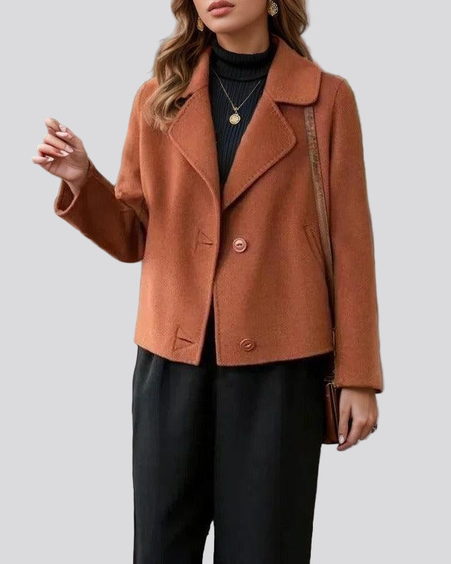 Boxy short coat with wide collar