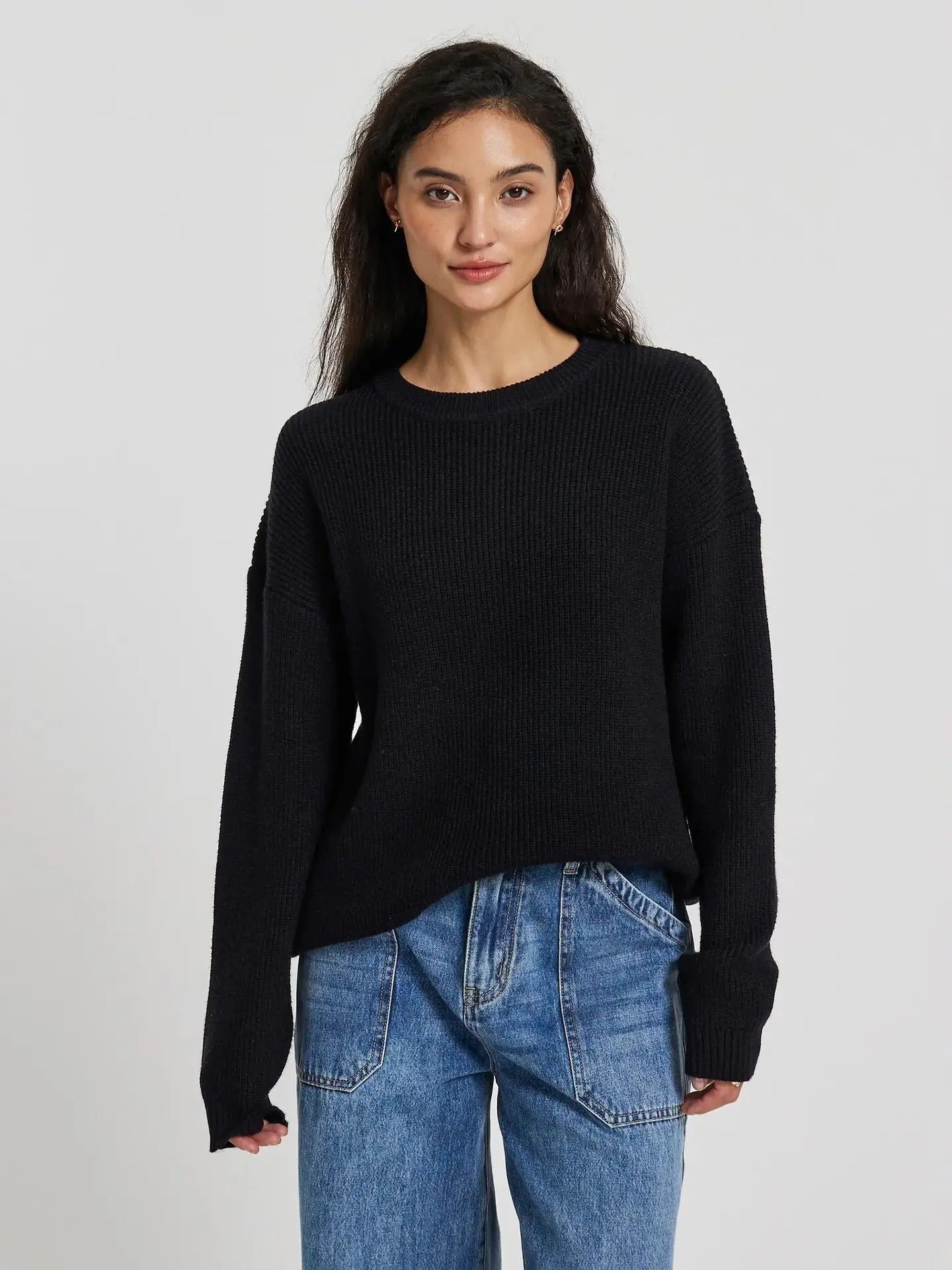 Oversized ribbed sweater with dropped shoulders