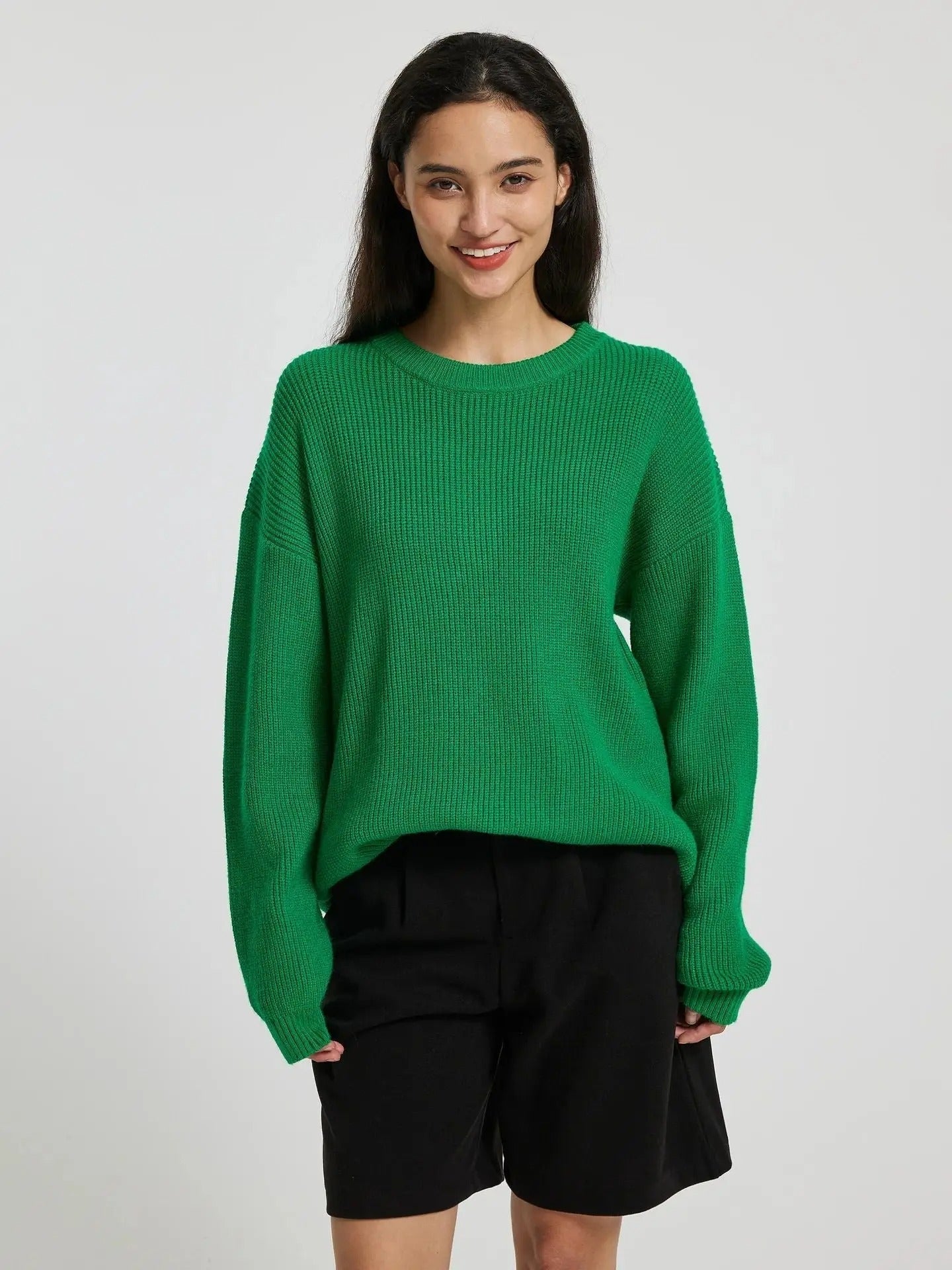 Oversized ribbed sweater with dropped shoulders