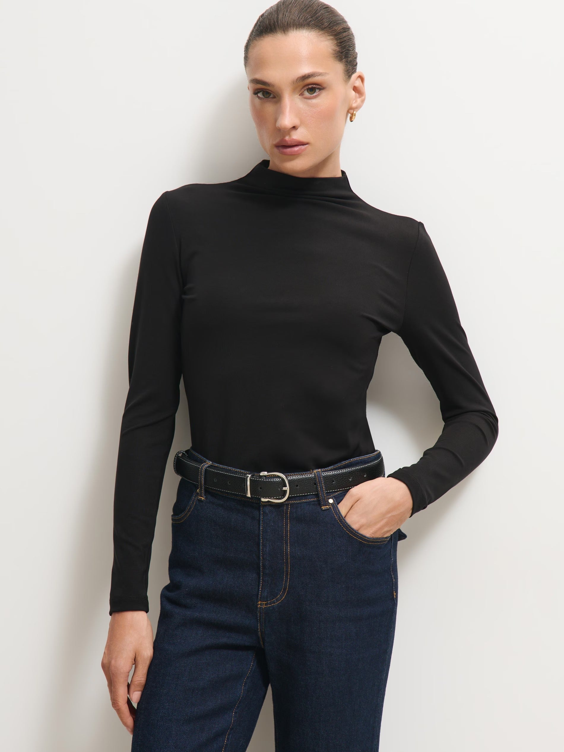 Black high-neck top with stretch