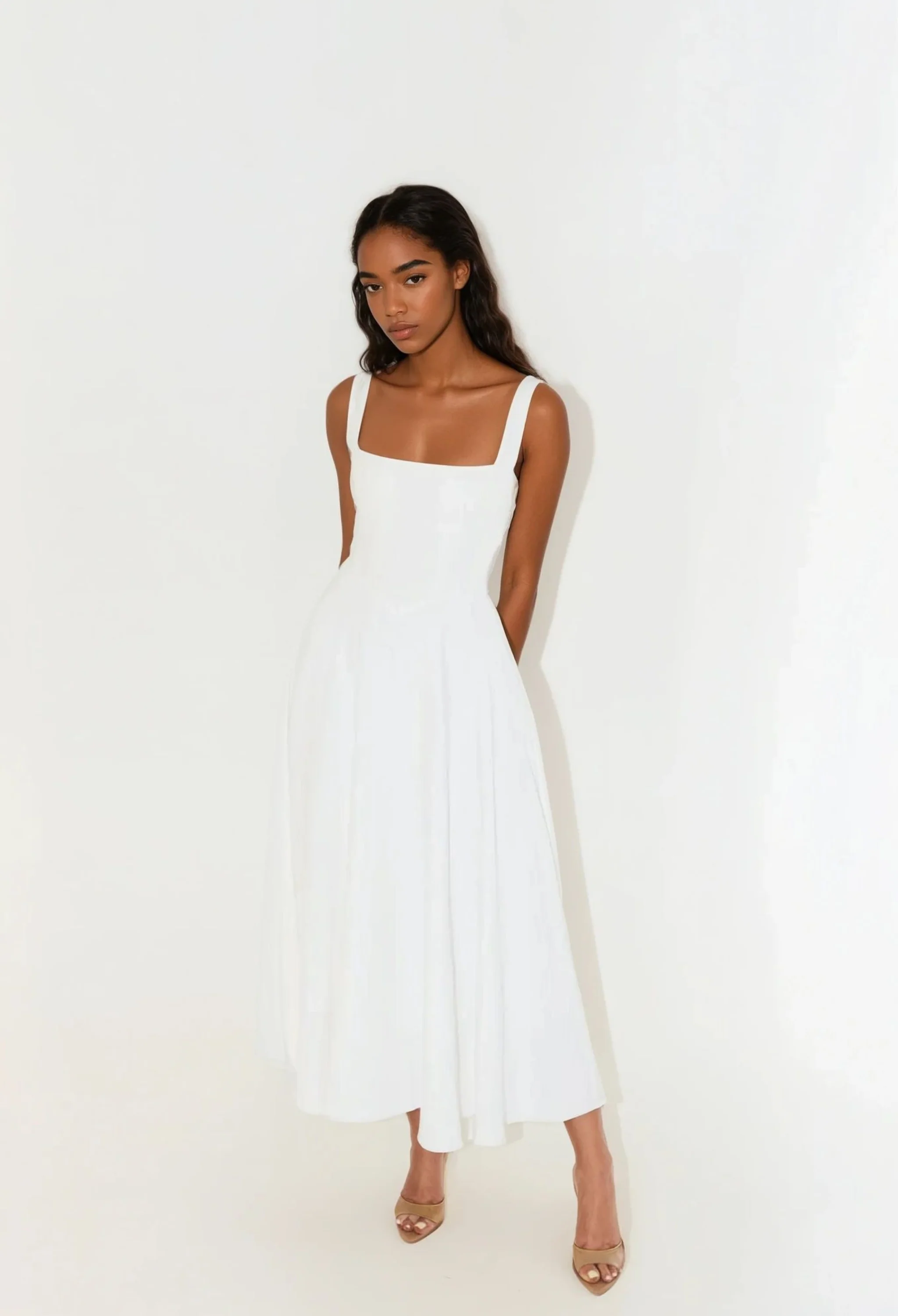 White midi dress with wide straps