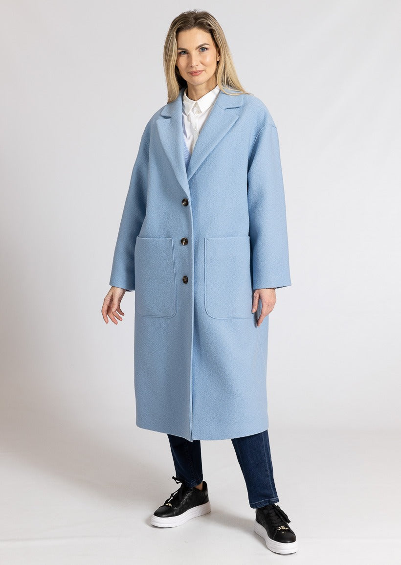 Light blue long coat with outside pockets