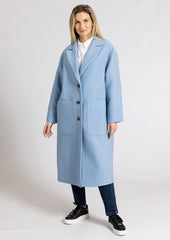 Light blue long coat with outside pockets
