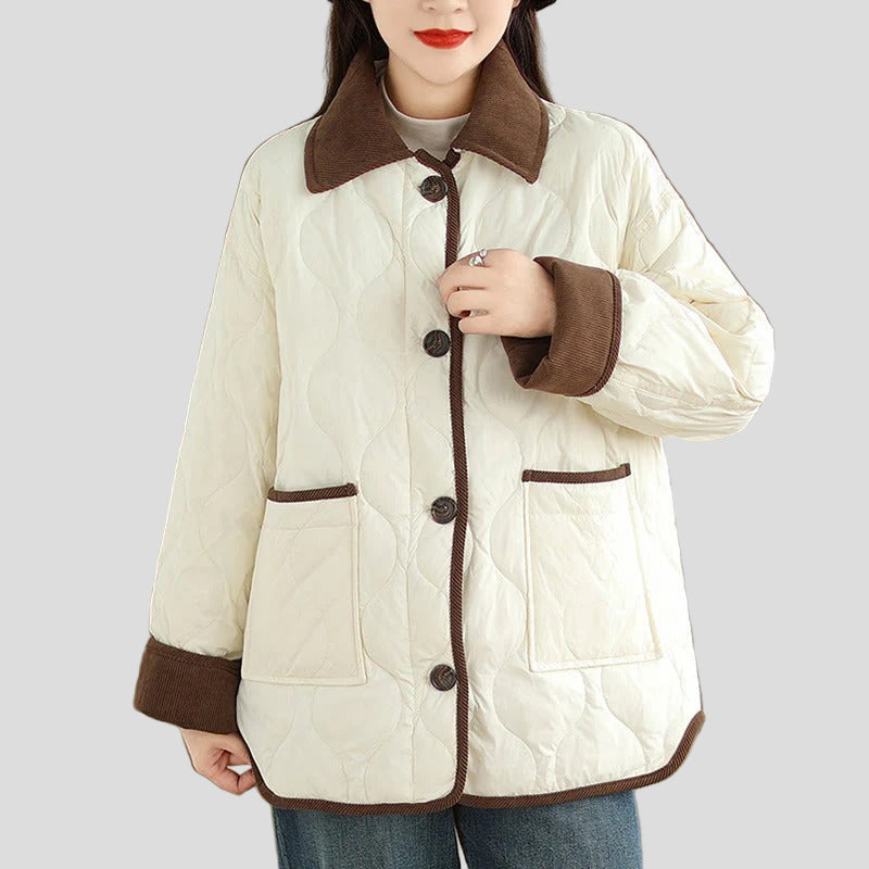 Quilted jacket with contrast collar and patch pockets