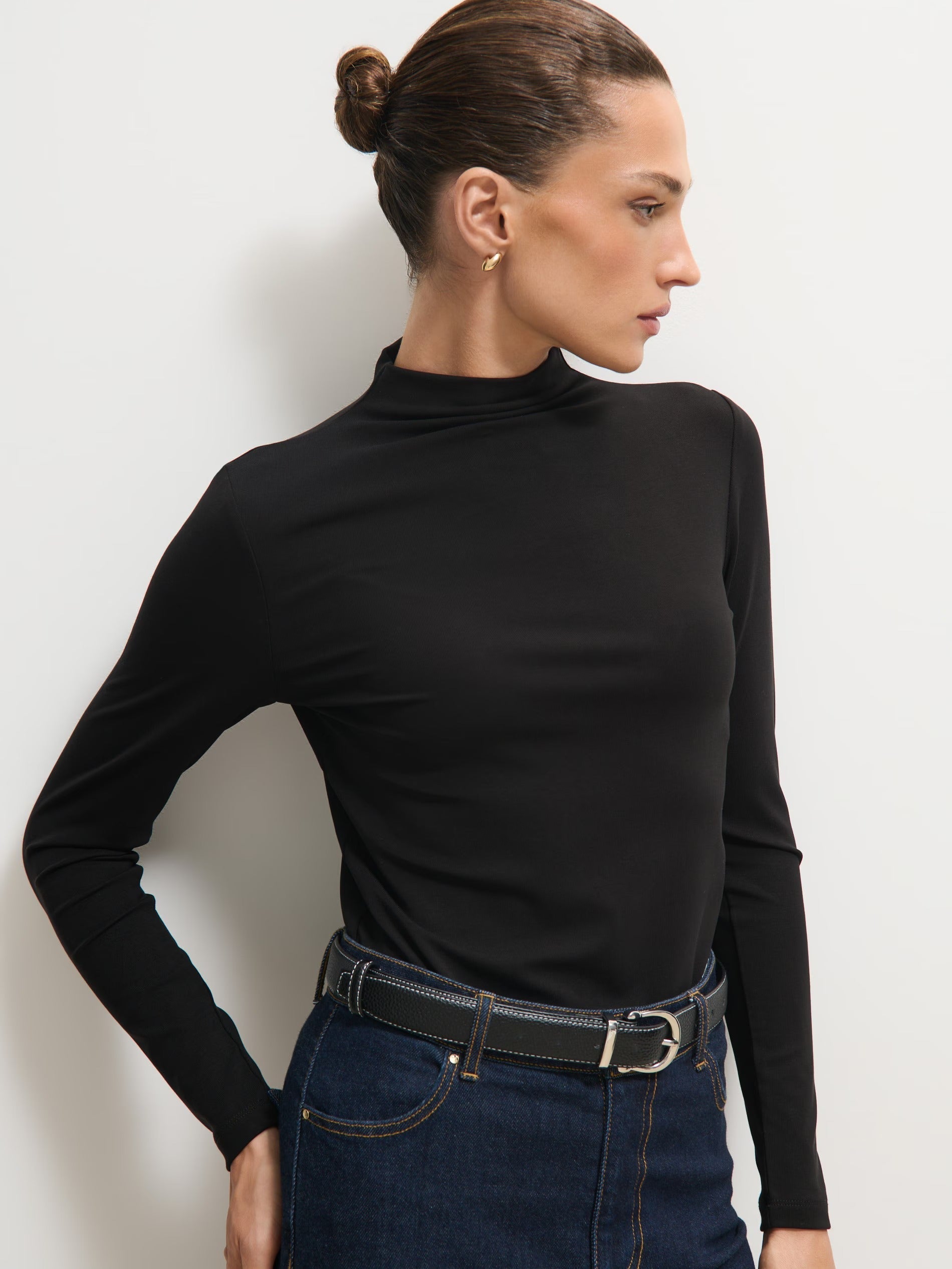 Black high-neck top with stretch