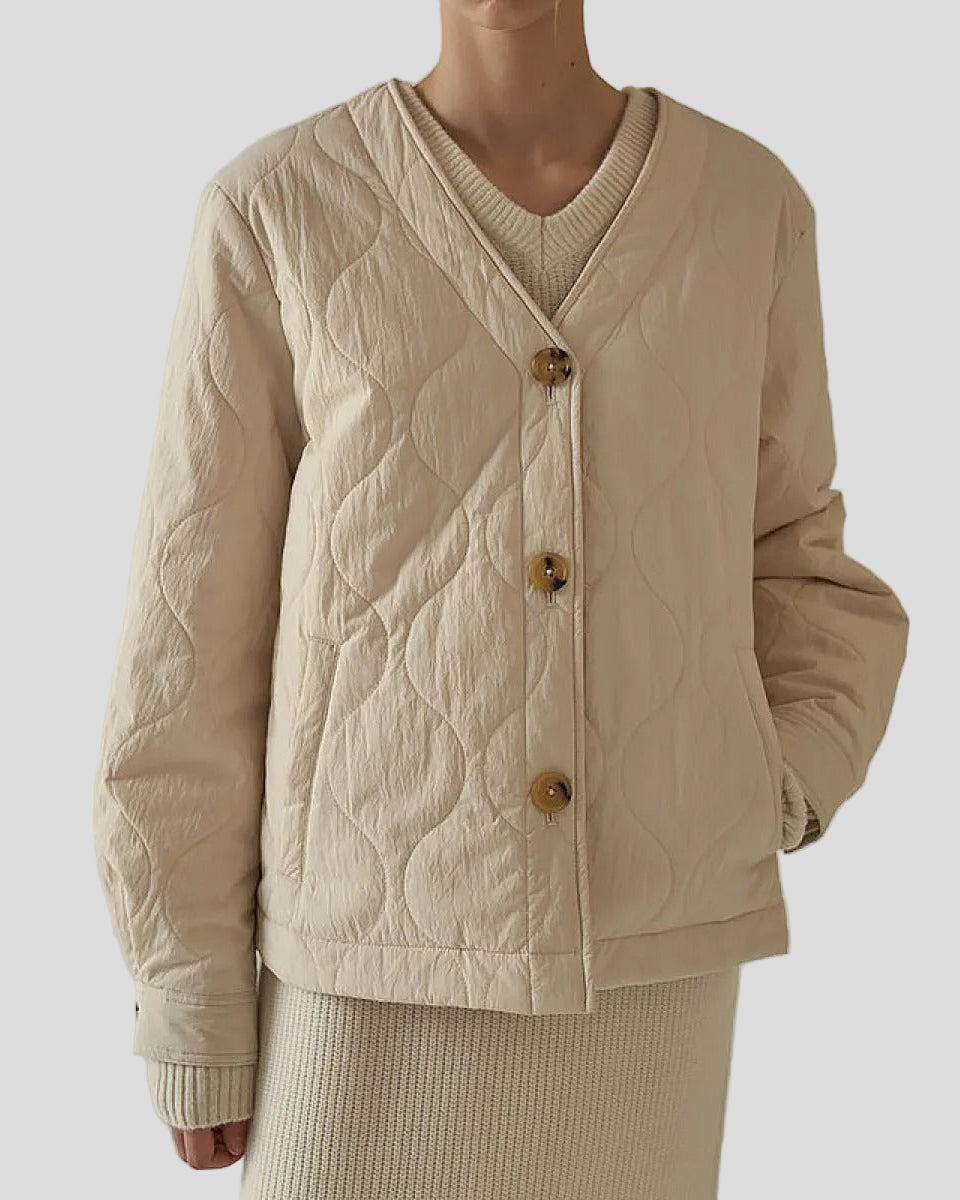 Quilted V-neck jacket with button closure