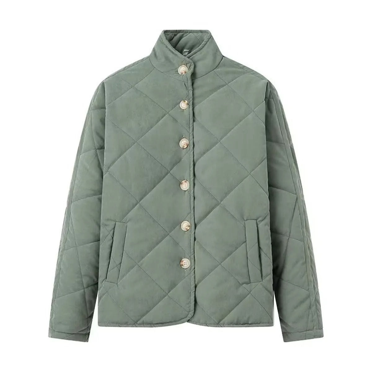 Diamond quilted jacket with stand-up collar