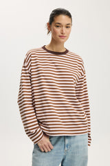 Striped casual top with round neck