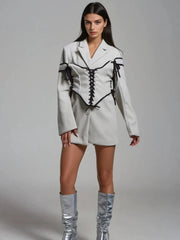 Light Gray blazer with black corset detail in mini length
