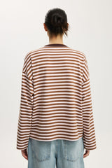 Striped casual top with round neck