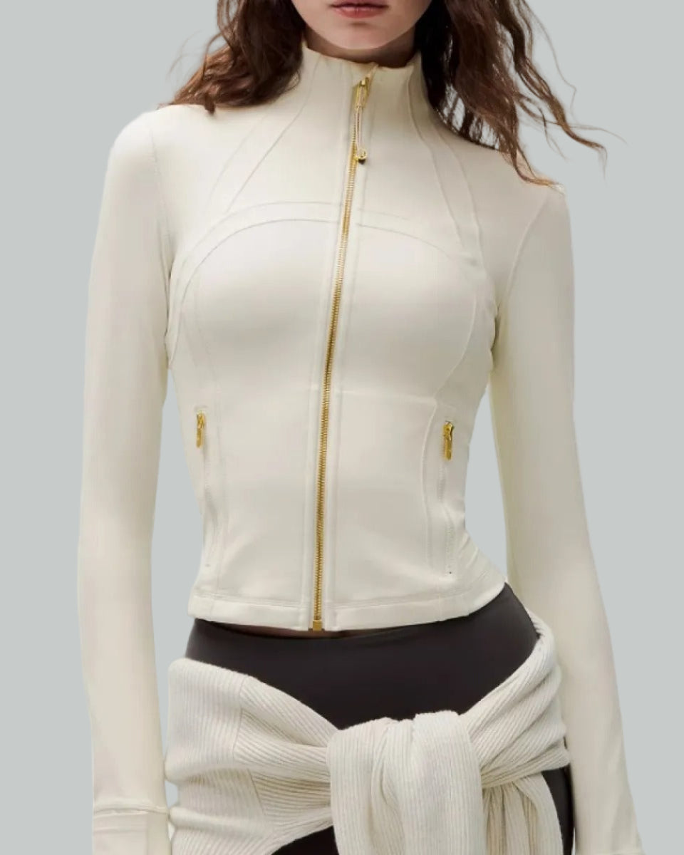 Fitted zip jacket with high collar