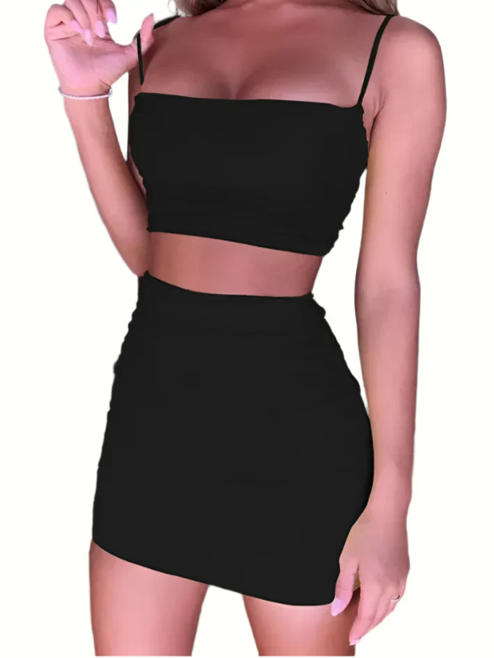 Spaghetti strap crop top and skirt set