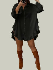 Shirt dress with ruffle trim and button closure