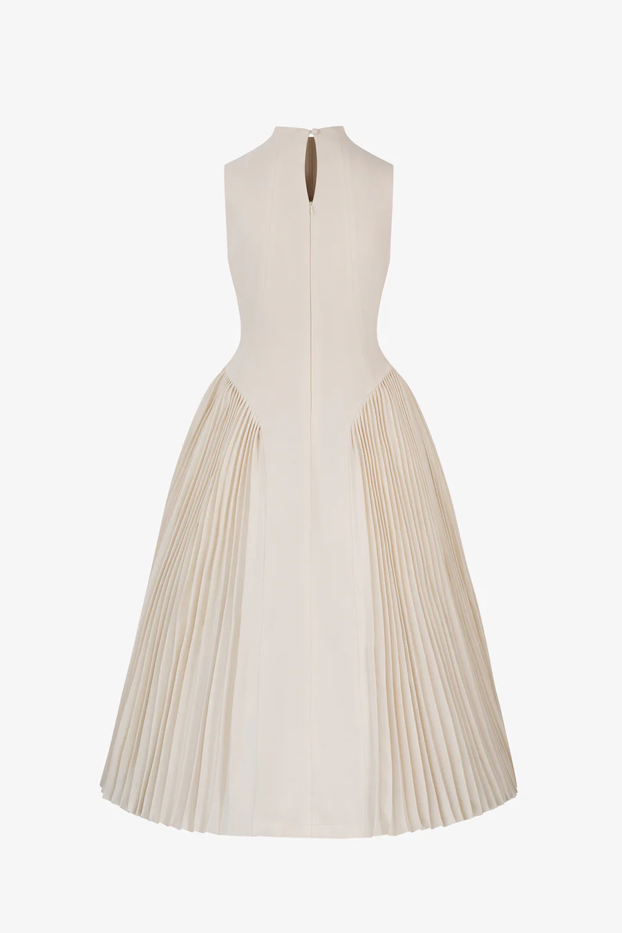 Ivory sleeveless pleated midi dress
