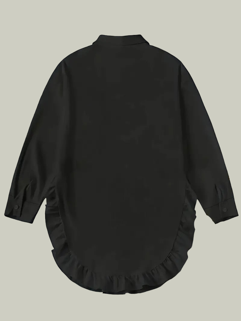 Shirt dress with ruffle trim and button closure