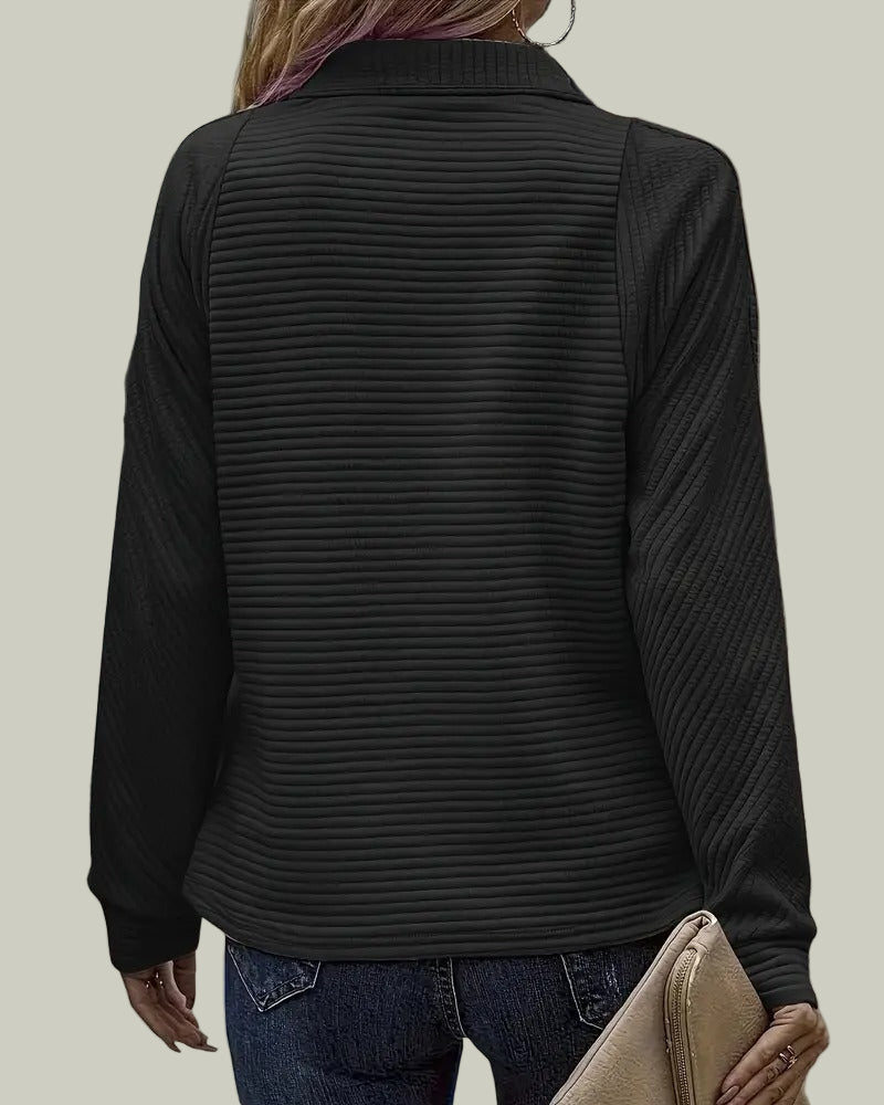 Ribbed half-zip sweatshirt with stand-up collar