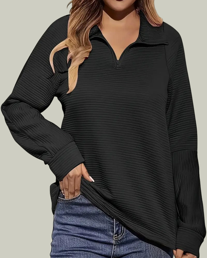 Ribbed half-zip sweatshirt with stand-up collar