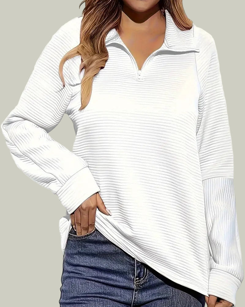 Ribbed half-zip sweatshirt with stand-up collar