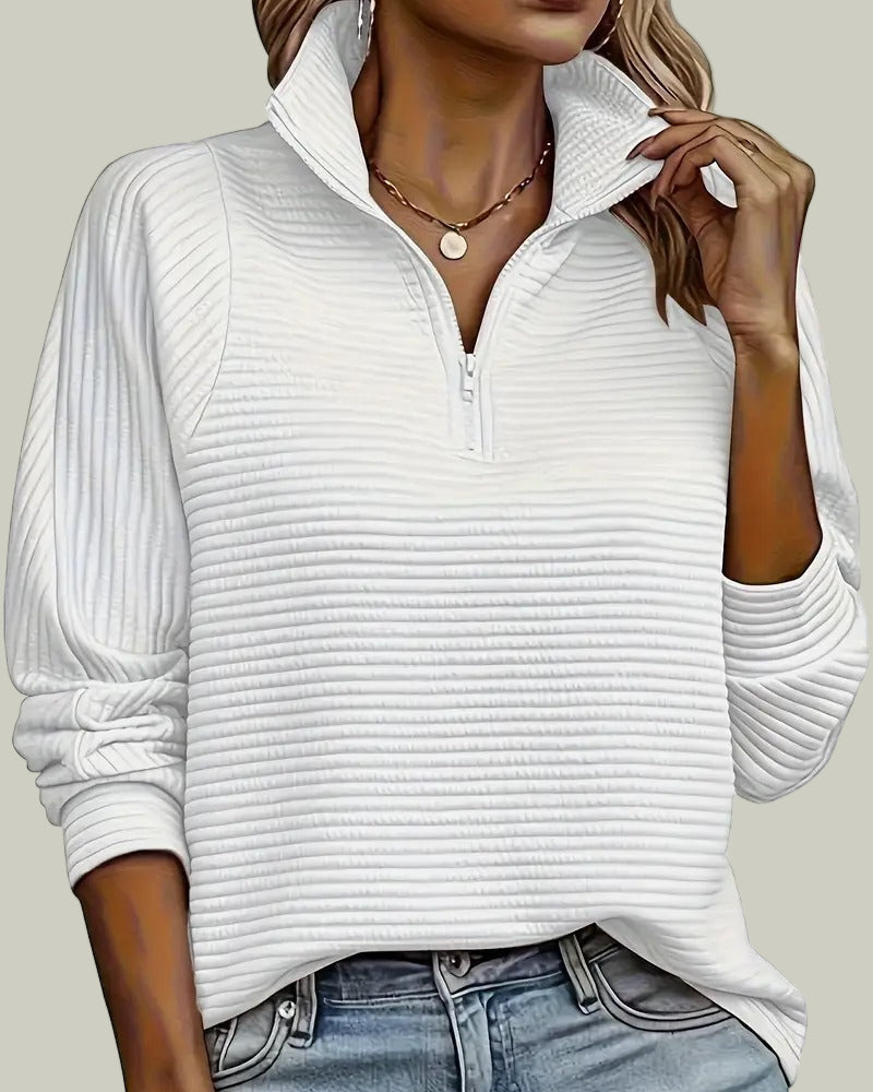 Ribbed half-zip sweatshirt with stand-up collar