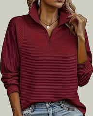 Ribbed half-zip sweatshirt with stand-up collar