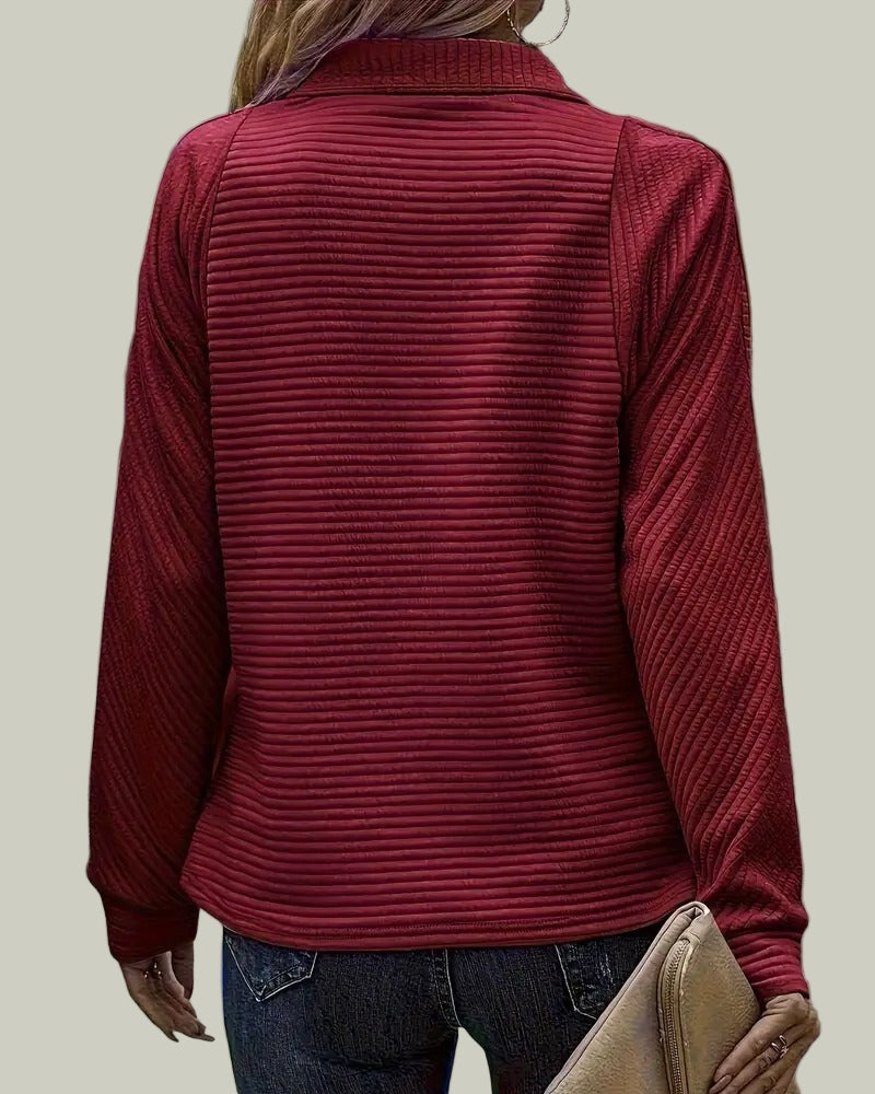 Ribbed half-zip sweatshirt with stand-up collar