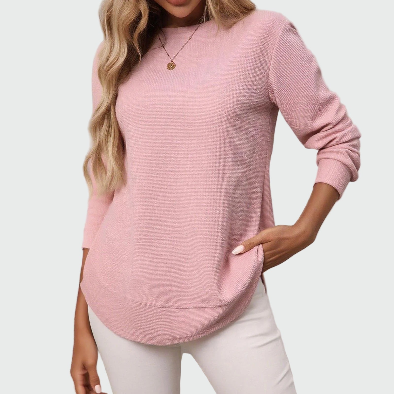 Long sweatshirt in waffle texture with rounded hem