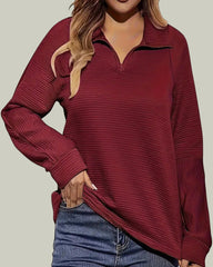 Ribbed half-zip sweatshirt with stand-up collar